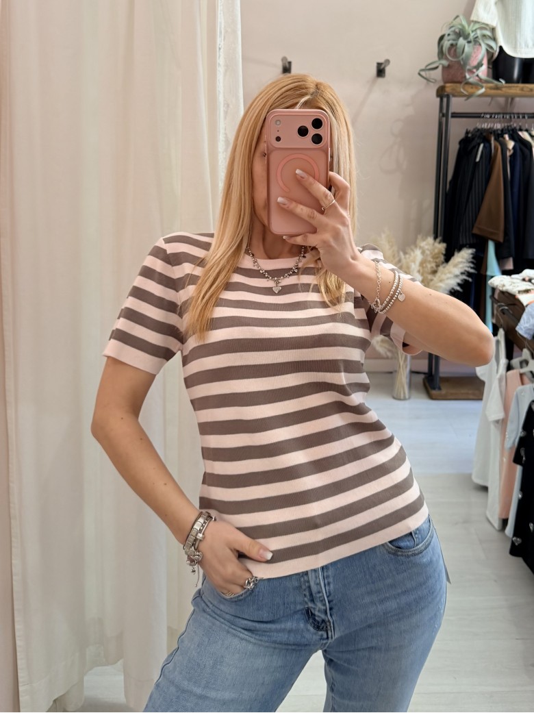 Maglia lisa a righe rosa