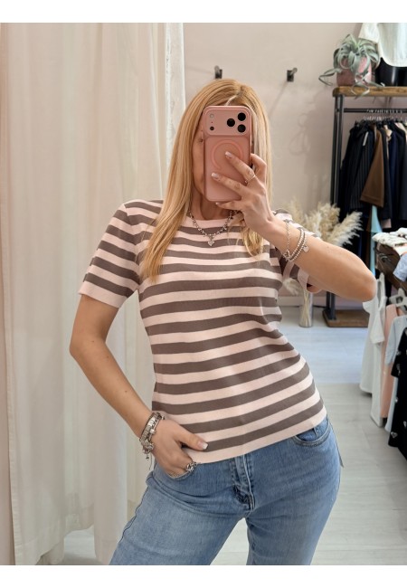 Maglia lisa a righe rosa
