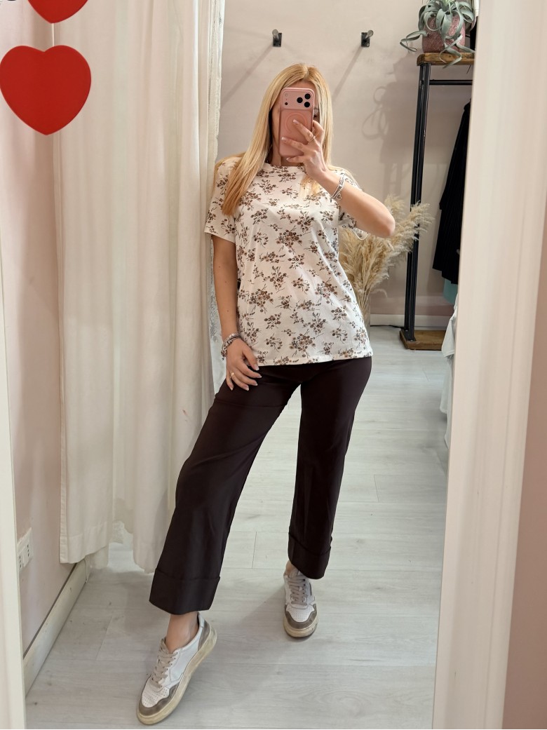 Maglia t shirt fiorellini beige marroni