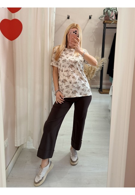 Maglia t shirt fiorellini beige marroni