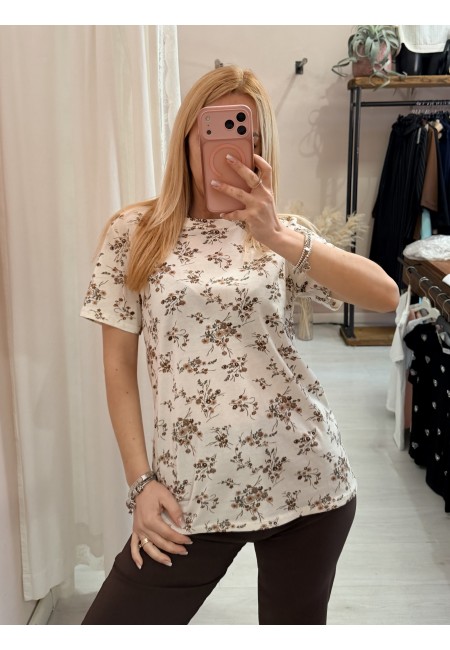 Maglia t shirt fiorellini beige marroni