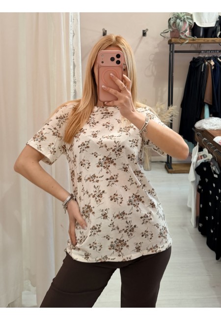 Maglia t shirt fiorellini beige marroni