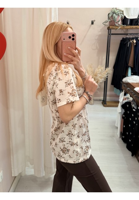 Maglia t shirt fiorellini beige marroni