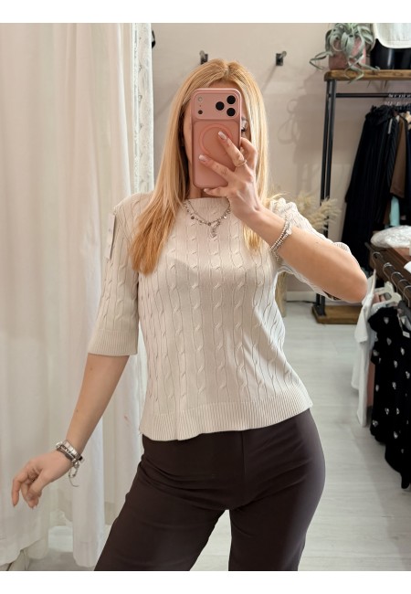 Maglia trecce mezze maniche beige