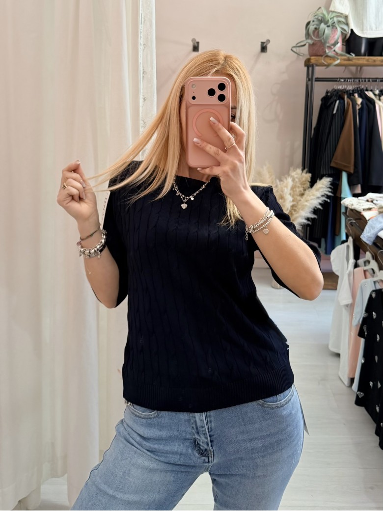 Maglia trecce mezze maniche blu