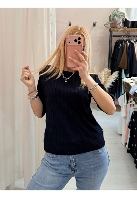 Maglia trecce mezze maniche blu