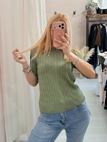 Maglia trecce mezze maniche verde