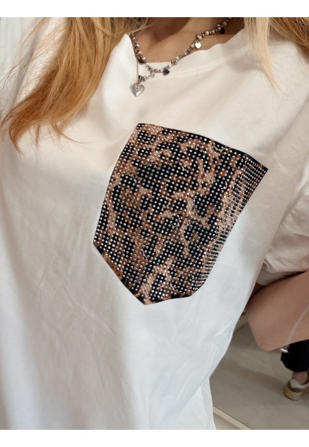 Maglia t shirt taschina leopardata