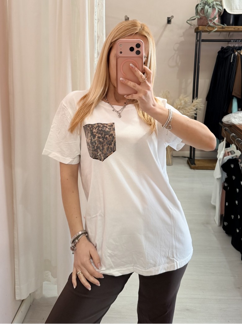 Maglia t shirt taschina leopardata