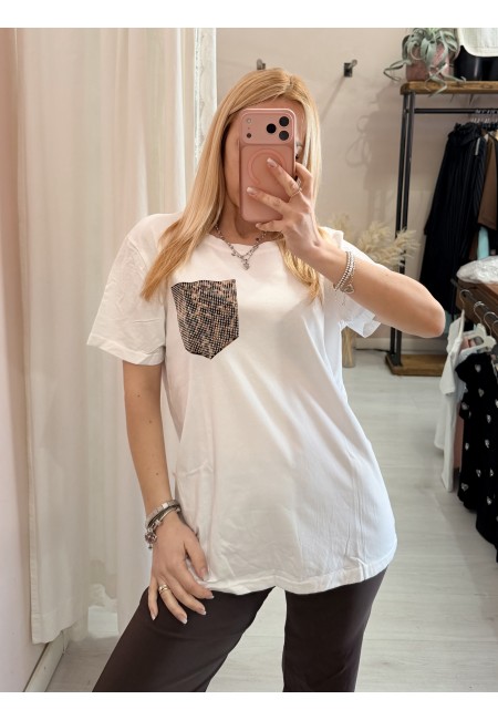 Maglia t shirt taschina leopardata