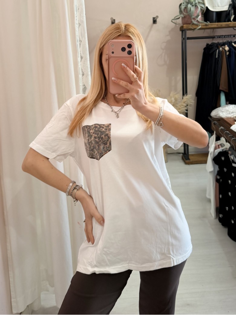 Maglia t shirt taschina leopardata