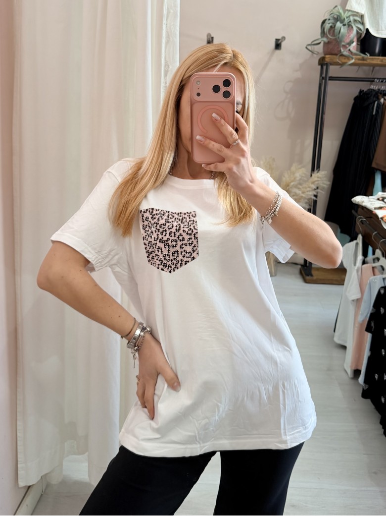 Maglia t shirt taschina leopardata rosa