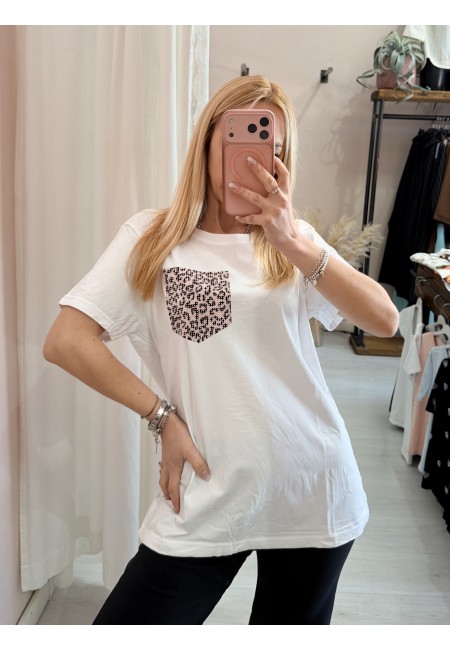 Maglia t shirt taschina leopardata rosa