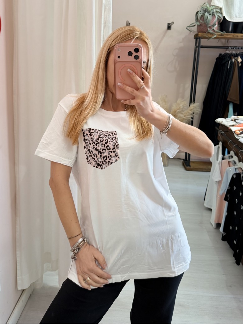 Maglia t shirt taschina leopardata rosa