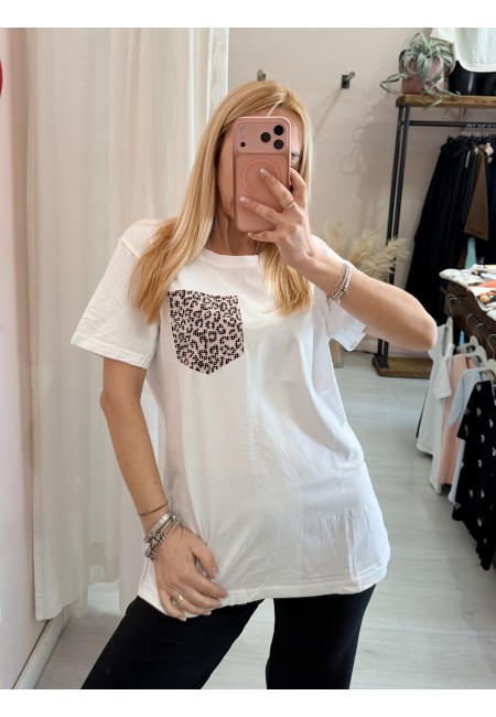 Maglia t shirt taschina leopardata rosa