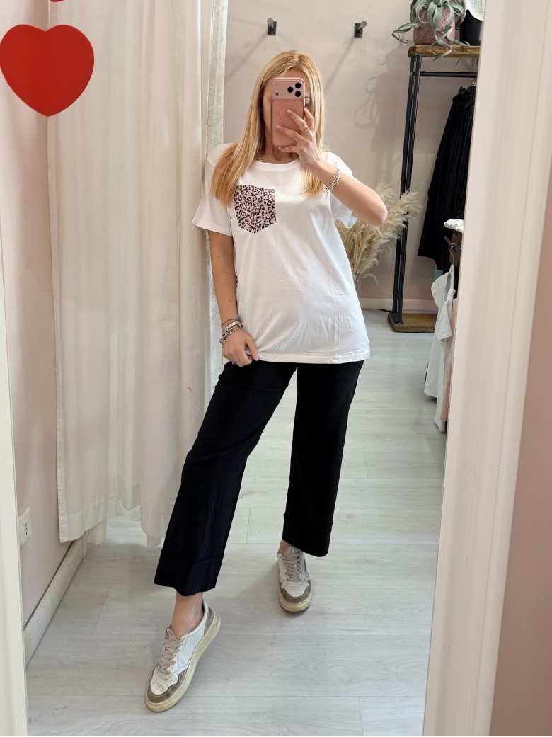 Maglia t shirt taschina leopardata rosa