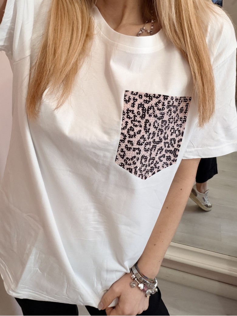 Maglia t shirt taschina leopardata rosa