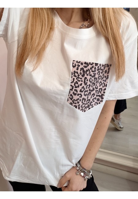Maglia t shirt taschina leopardata rosa