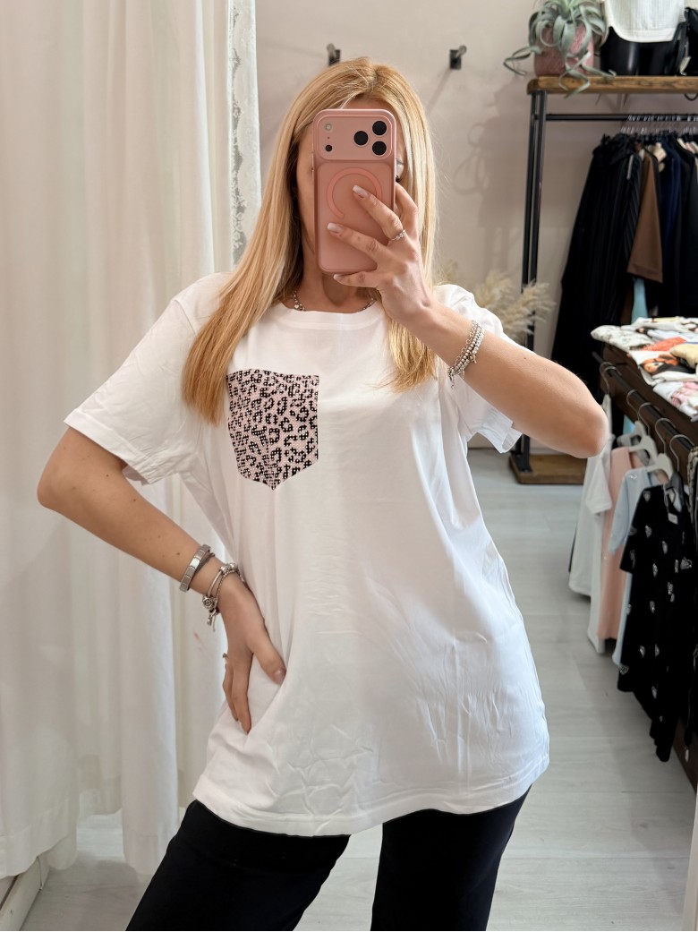 Maglia t shirt taschina leopardata rosa