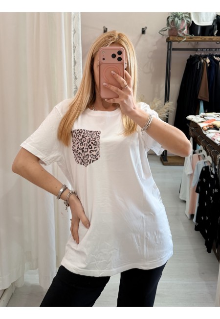 Maglia t shirt taschina leopardata rosa