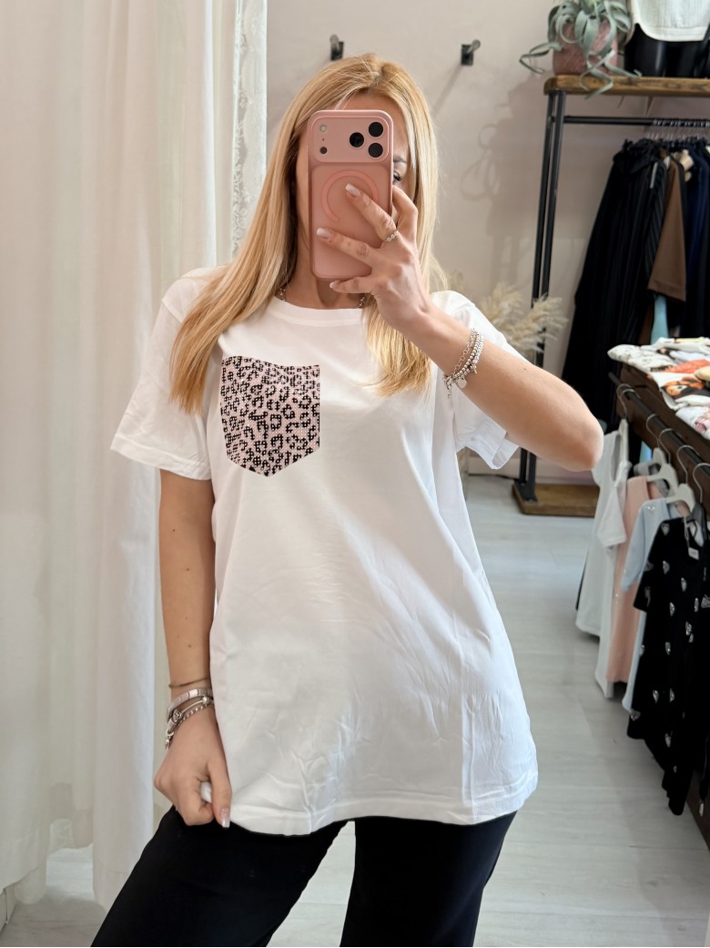 Maglia t shirt taschina leopardata rosa
