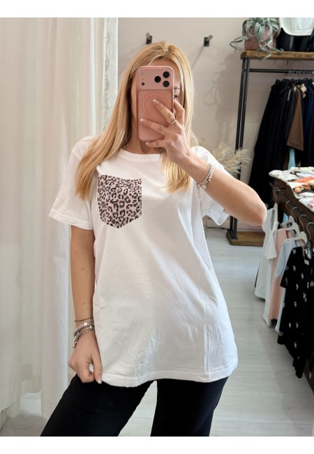 Maglia t shirt taschina leopardata rosa