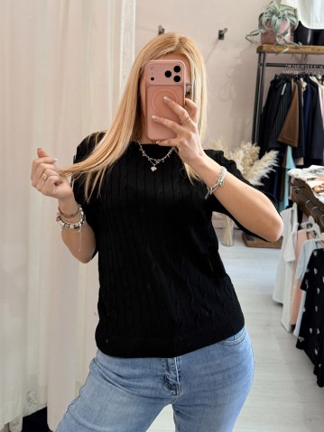 Maglia trecce mezze maniche nera