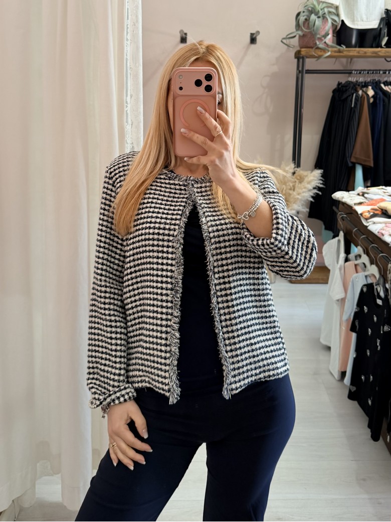 Giacchina intreccio blu e panna