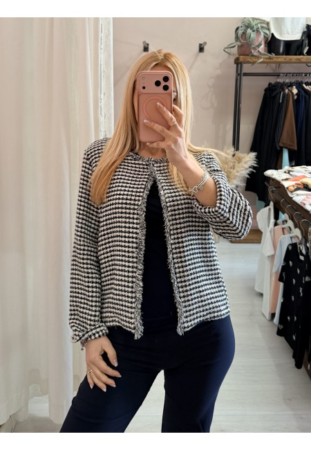 Giacchina intreccio blu e panna