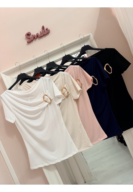 Maglia scollo morbido inserto gold blu