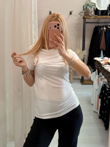 Maglia scollo morbido inserto gold bianca