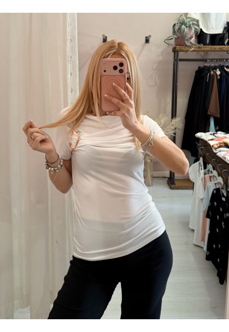 Maglia scollo morbido inserto gold bianca