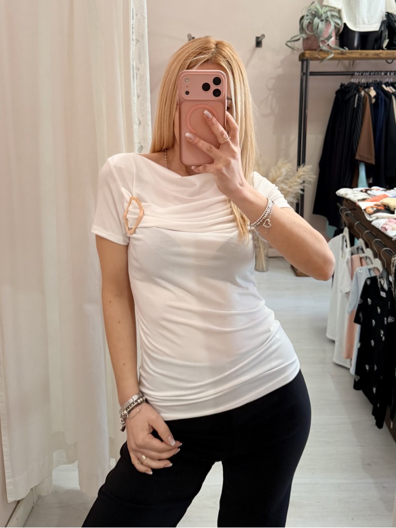 Maglia scollo morbido inserto gold bianca