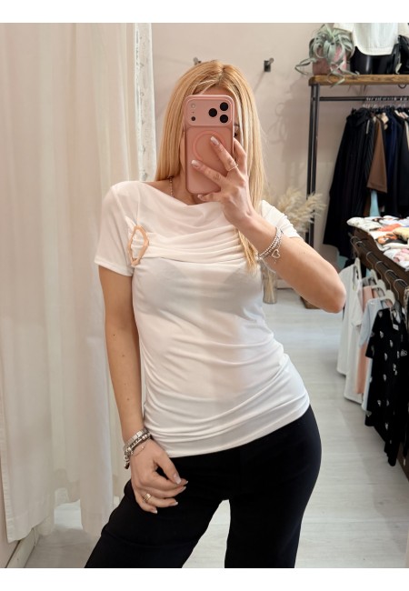 Maglia scollo morbido inserto gold bianca