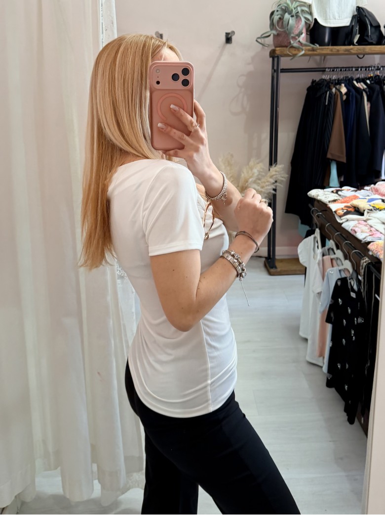 Maglia scollo morbido inserto gold bianca