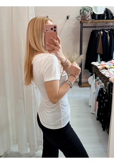 Maglia scollo morbido inserto gold bianca