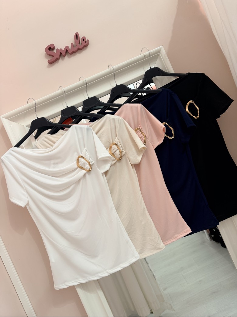 Maglia scollo morbido inserto gold bianca