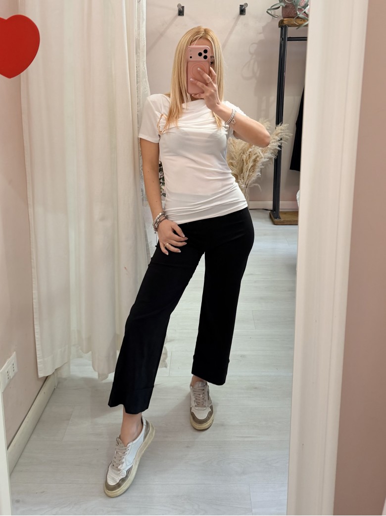 Maglia scollo morbido inserto gold bianca