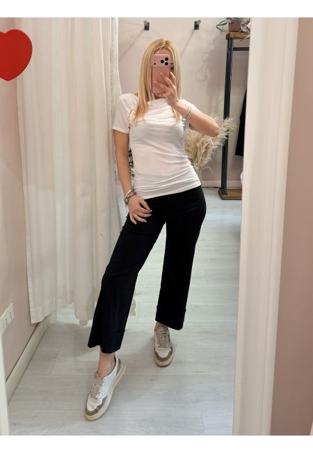 Maglia scollo morbido inserto gold bianca