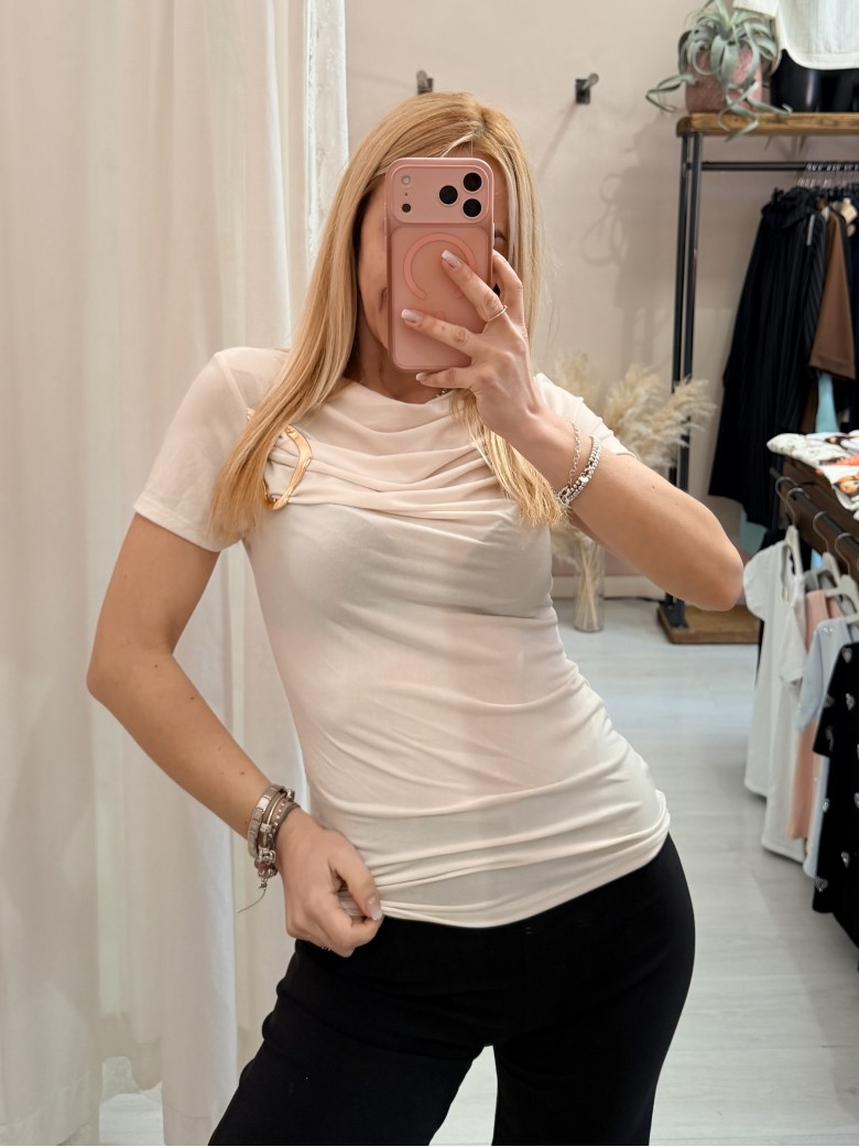 Maglia scollo morbido inserto gold beige