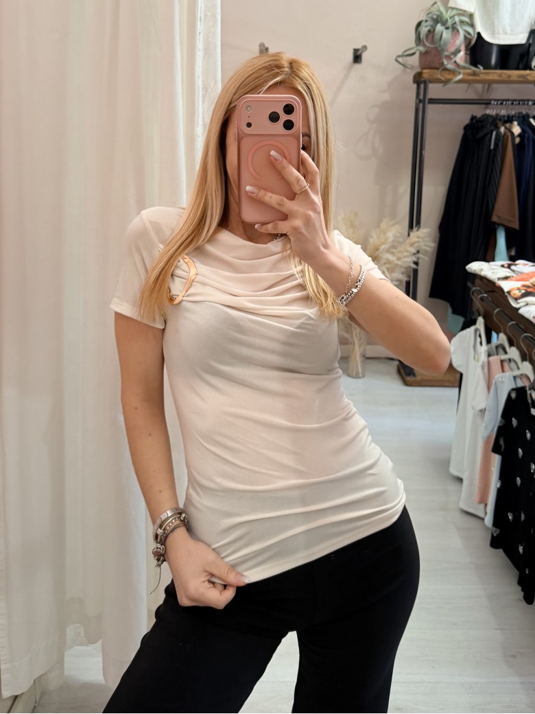 Maglia scollo morbido inserto gold beige