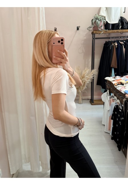 Maglia scollo morbido inserto gold beige