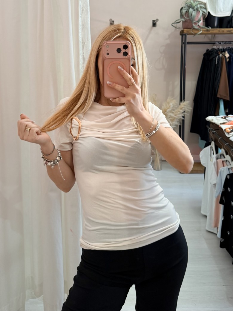 Maglia scollo morbido inserto gold beige