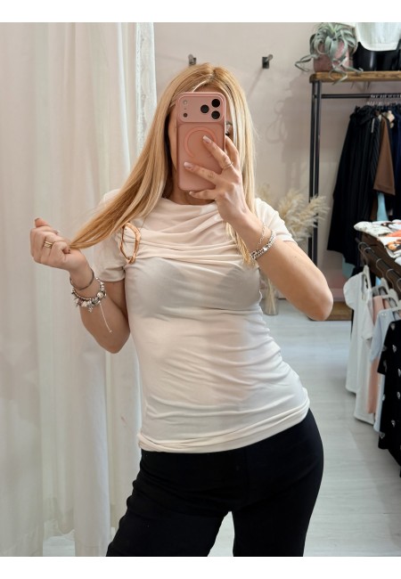 Maglia scollo morbido inserto gold beige