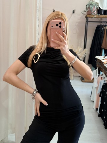 Maglia scollo morbido inserto gold nera 2