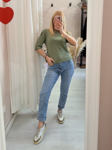 Maglia trecce mezze maniche verde 2