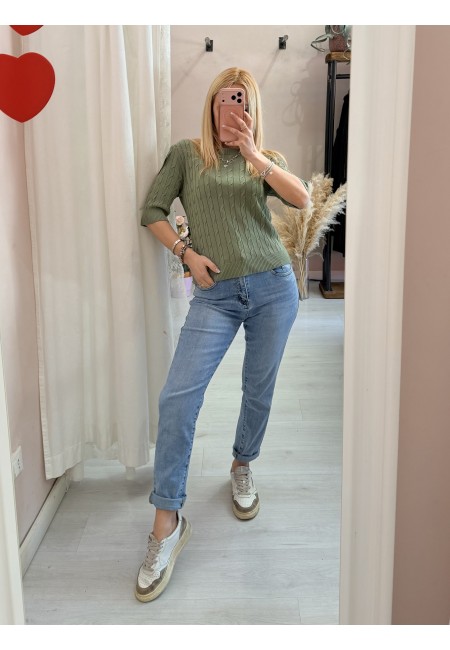 Maglia trecce mezze maniche verde