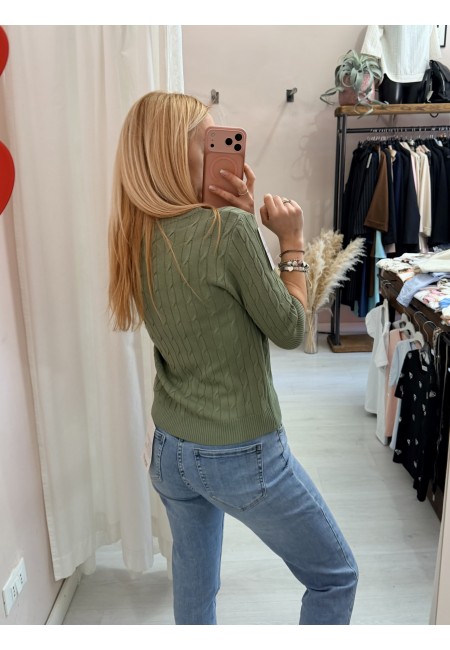 Maglia trecce mezze maniche verde