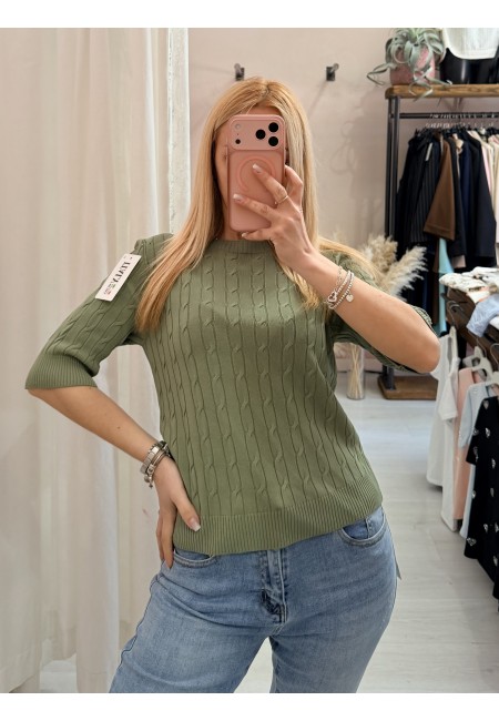 Maglia trecce mezze maniche verde