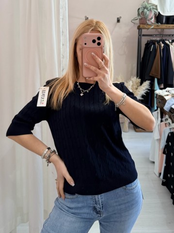 Maglia trecce mezze maniche blu 2